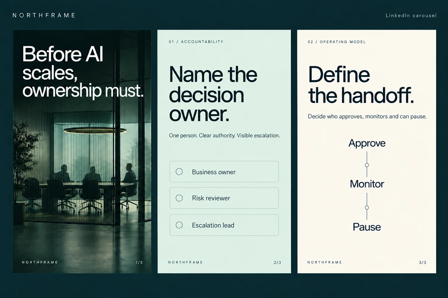 Northframe LinkedIn carousel explaining a business decision