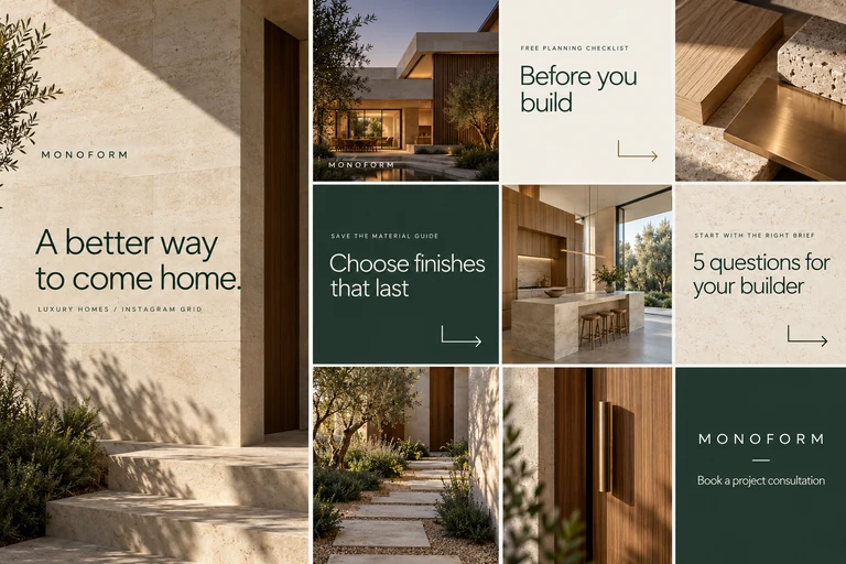 Monoform social grid with home-planning advice and material ideas