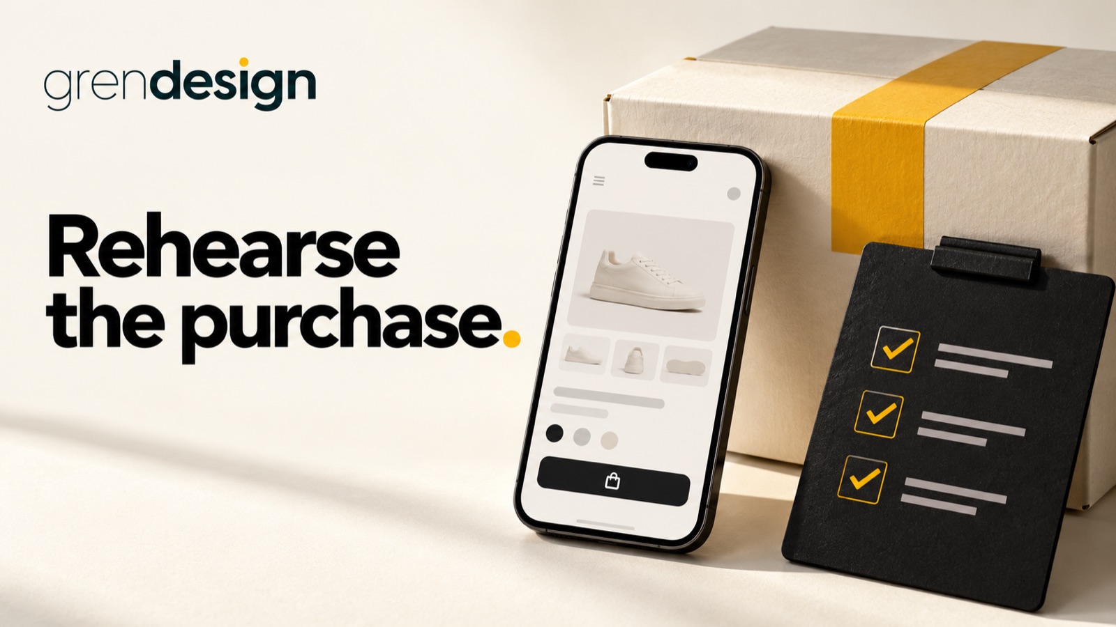 A mobile product page, parcel and purchase rehearsal checklist.