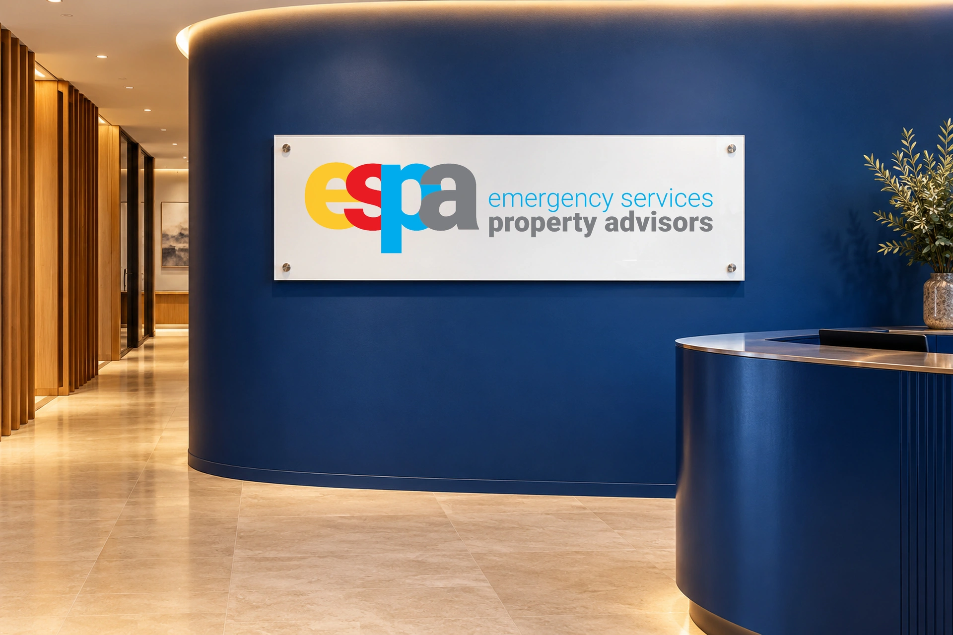 Espa cobalt reception sign design presentation