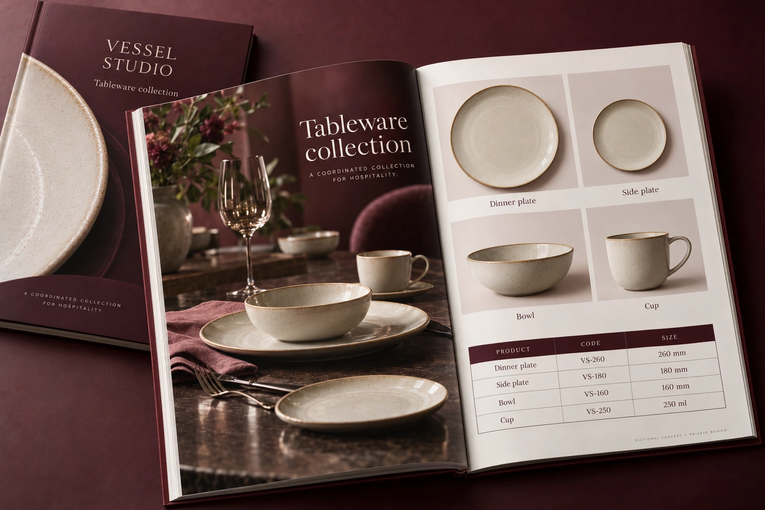 Vessel Studio · tableware collection catalogue concept — fictional concept design for private review