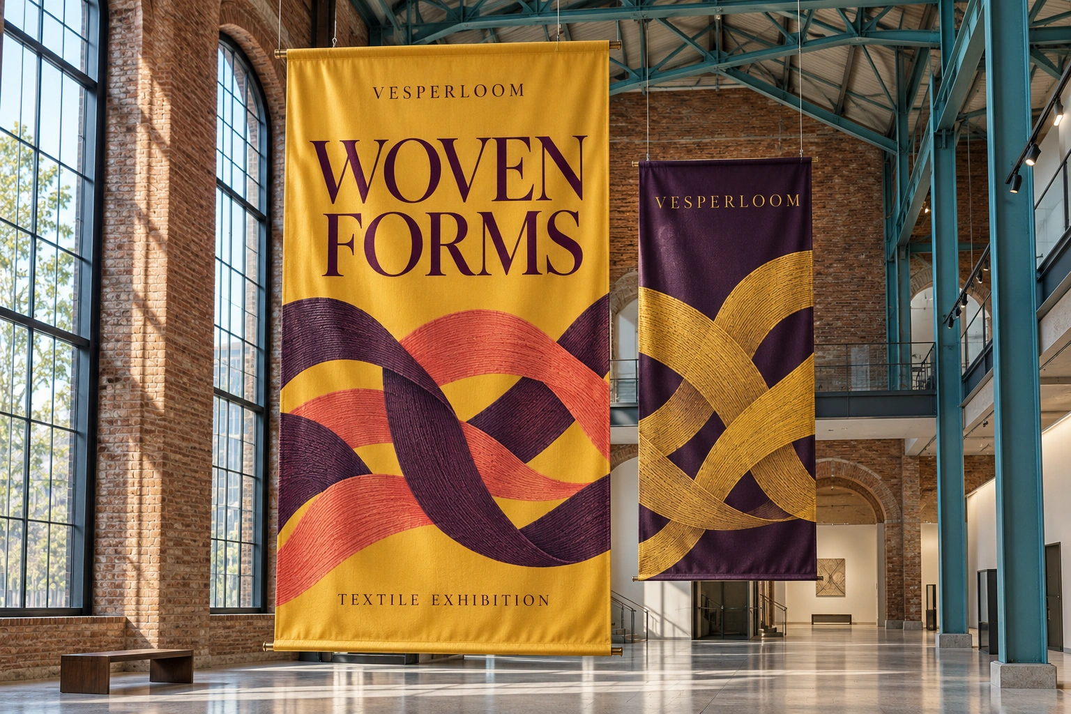 Vesperloom woven forms exhibition banners design presentation
