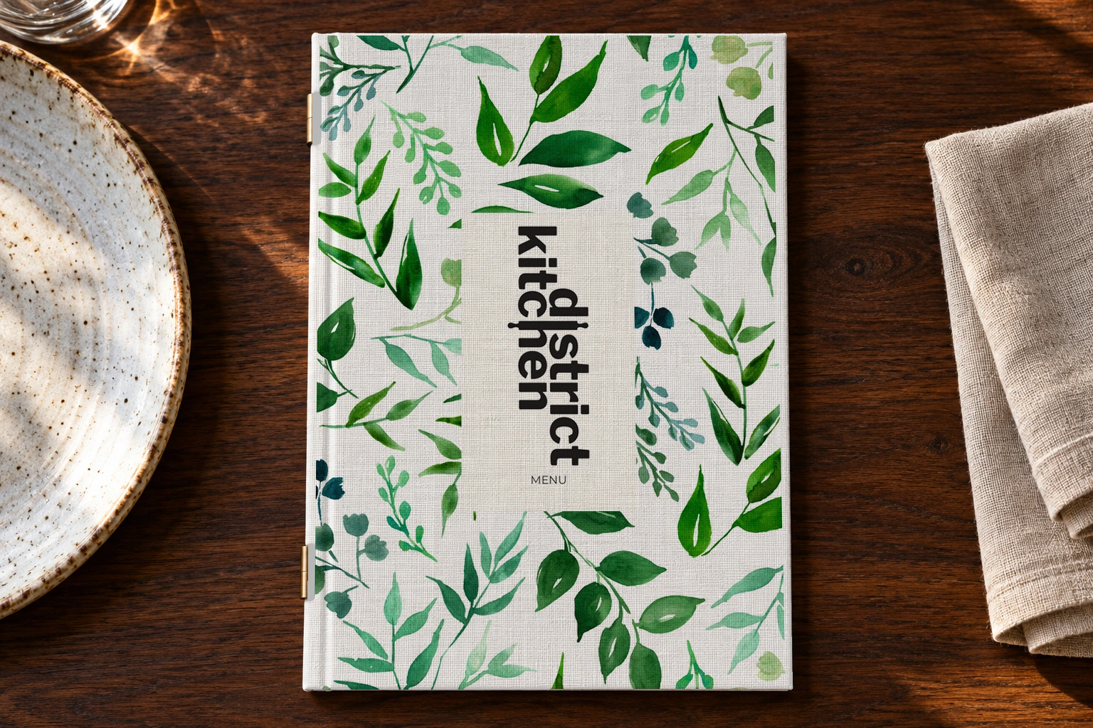 District kitchen herb illustrated menu design presentation