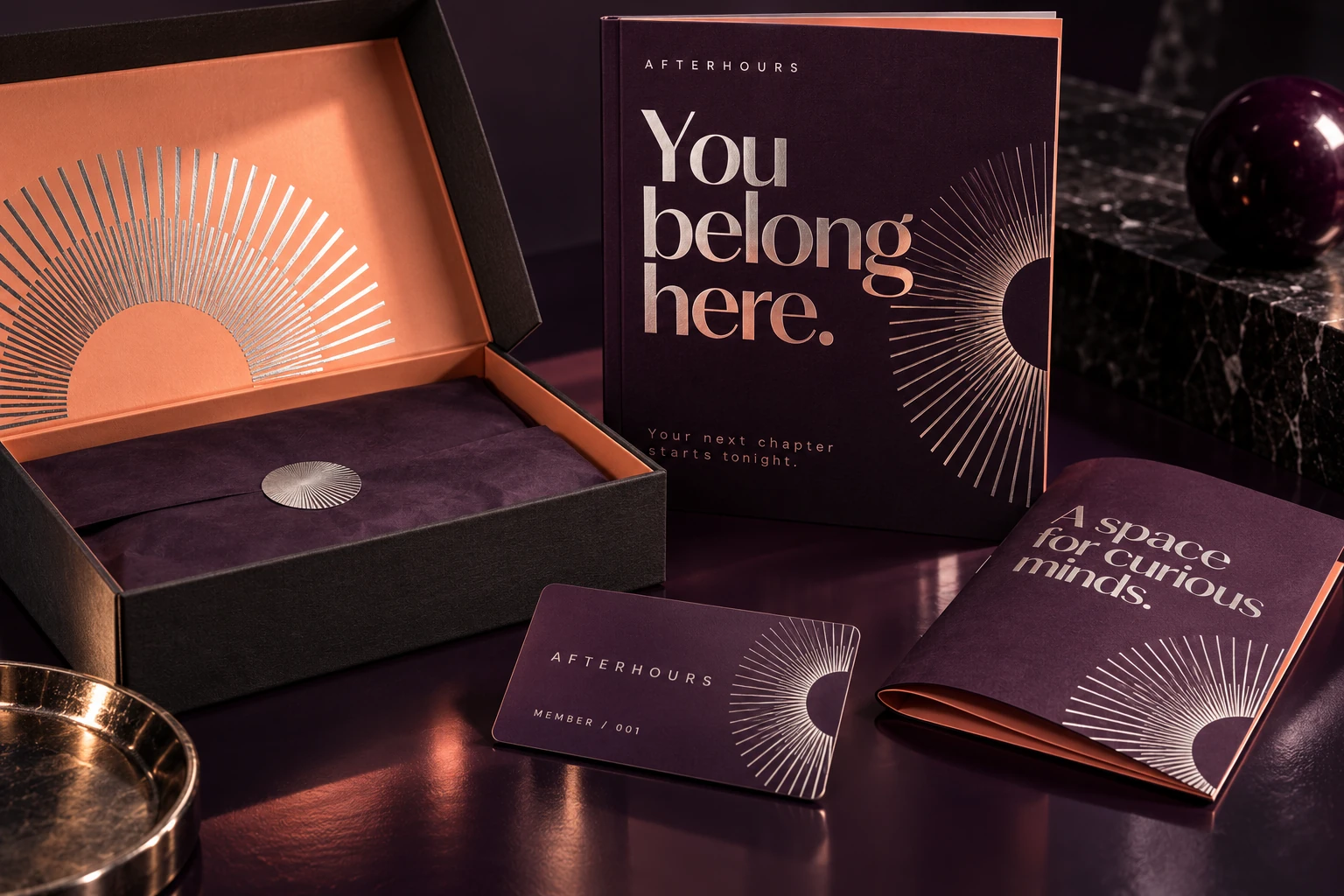 AFTERHOURS Membership welcome pack design mockup