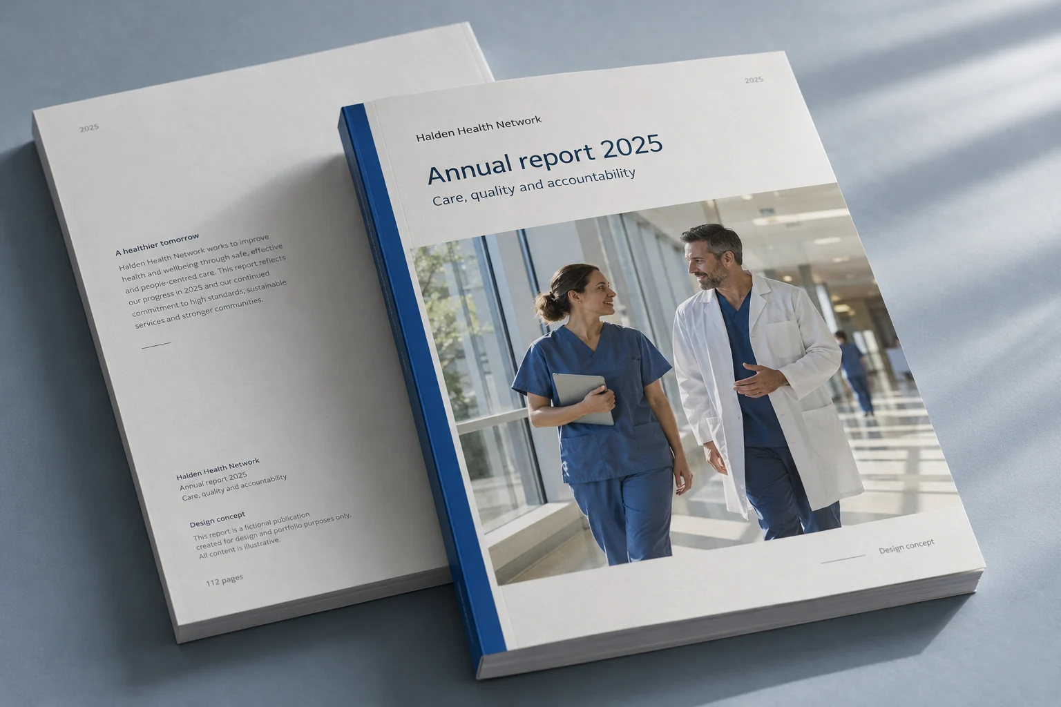 Halden Health Network · cover report concept — fictional design concept; sample content and figures are illustrative