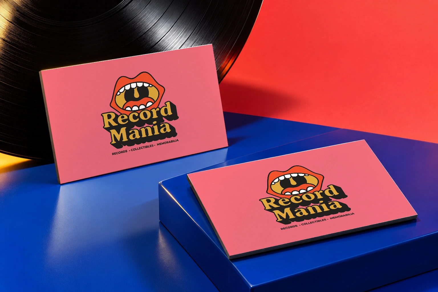 Record mania printed cards design presentation