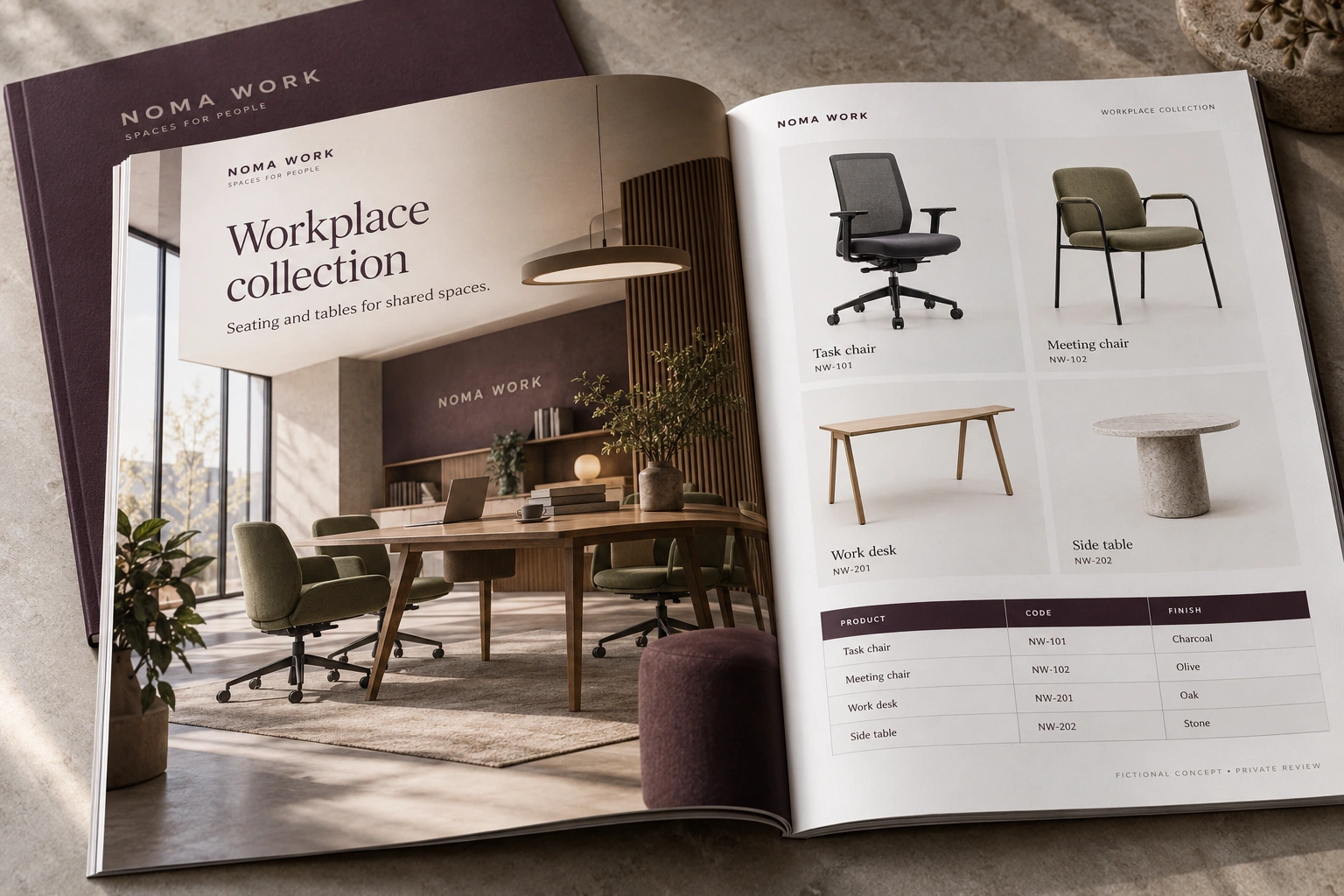 Noma Work · workplace collection catalogue concept — fictional concept design for private review