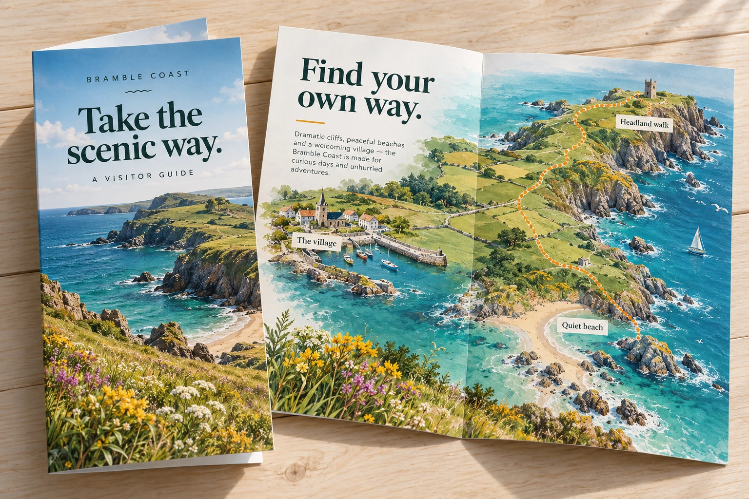BRAMBLE COAST Tourism visitor guide design mockup