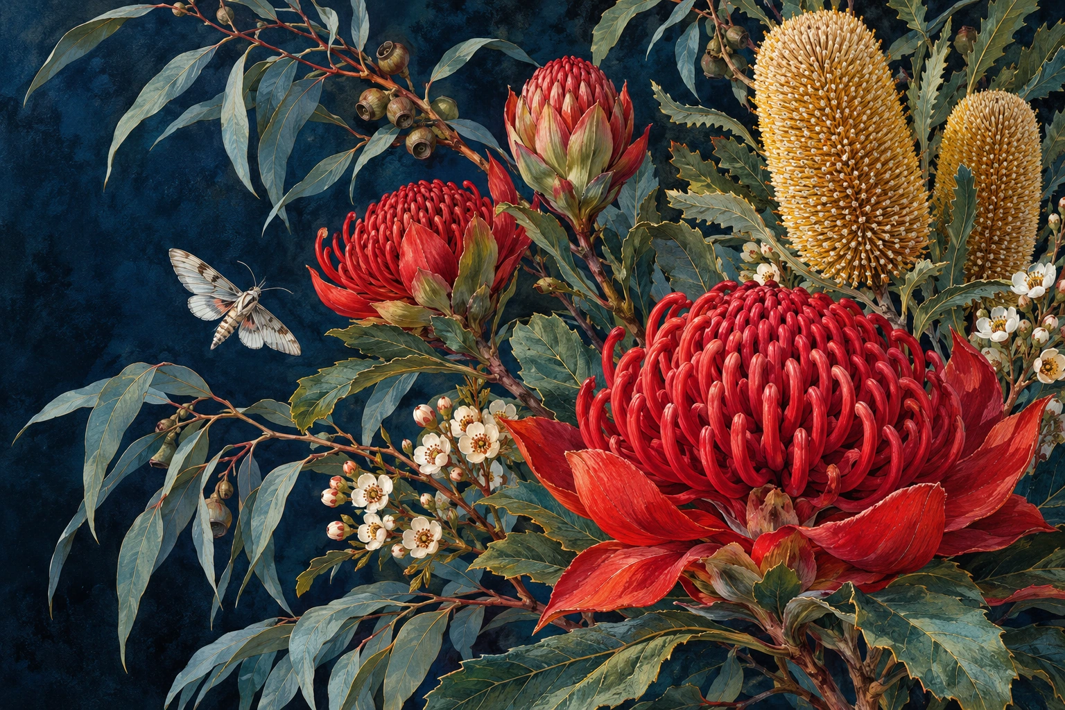 Botanical gouache nocturne design presentation