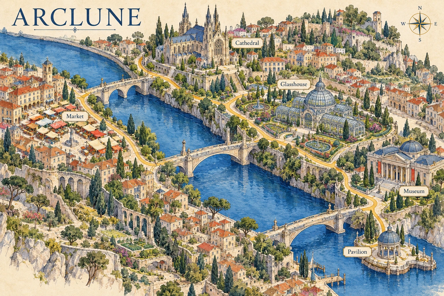 Arclune city visitor map design presentation
