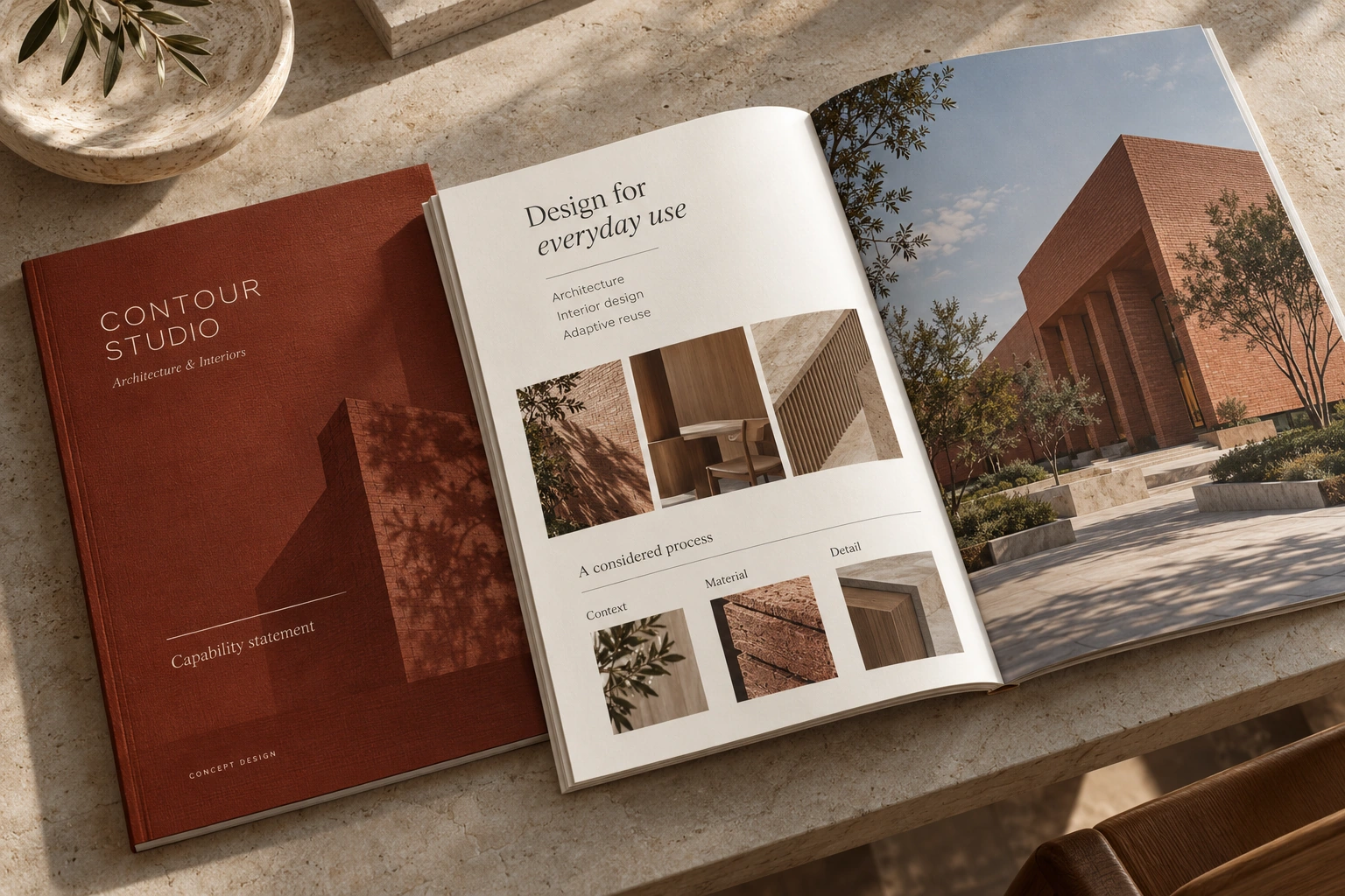 Contour Studio · architecture and interiors capability statement concept — fictional concept design for private review