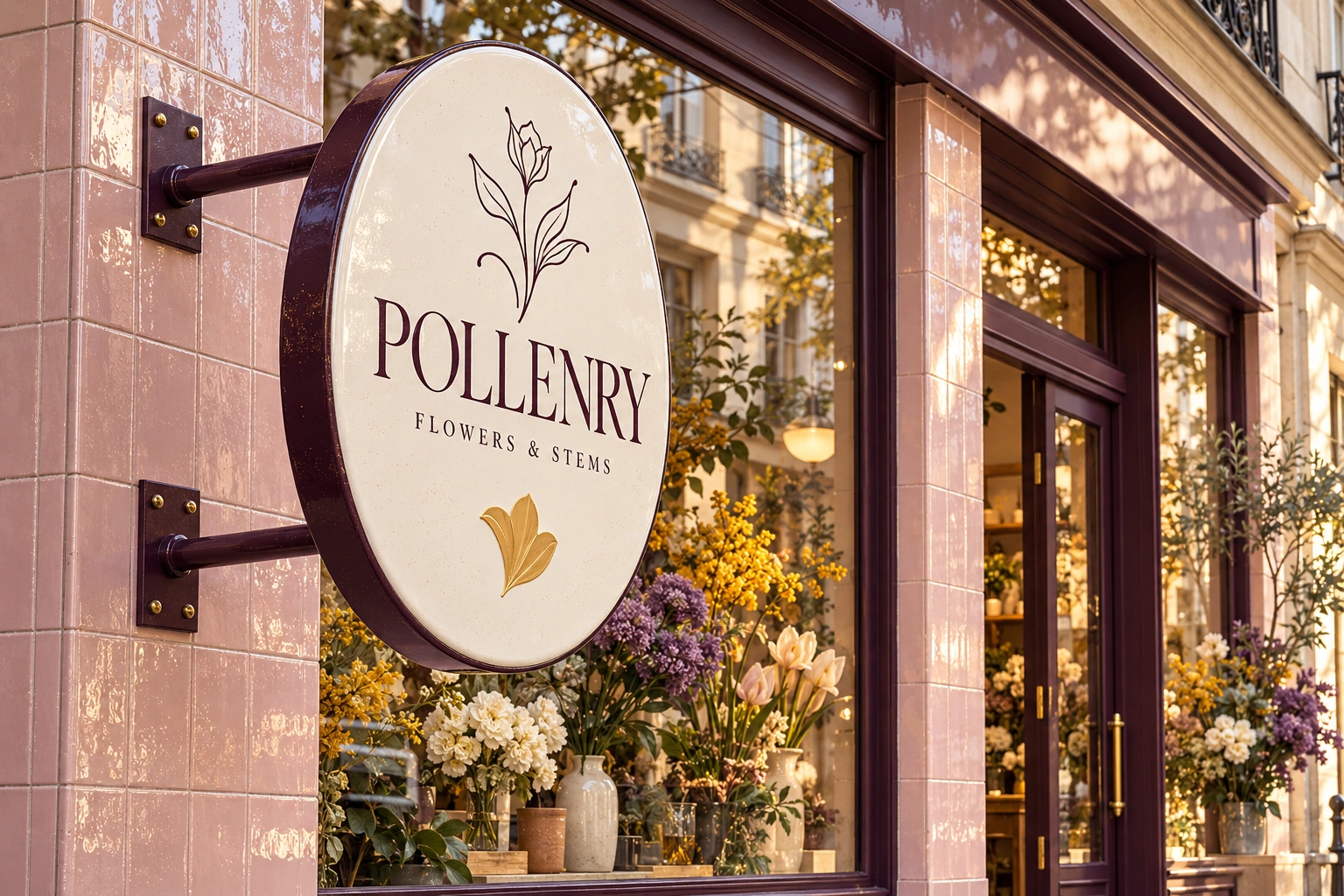 Pollenry enamel exterior blade sign design presentation