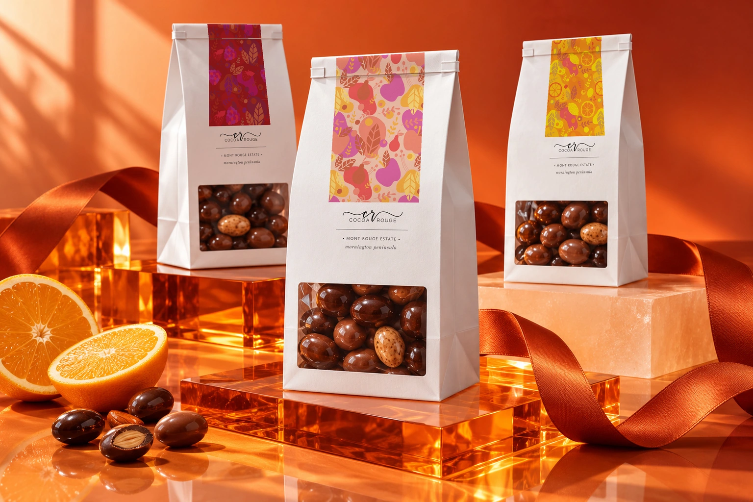 Cocoa rouge citrus window bags design presentation
