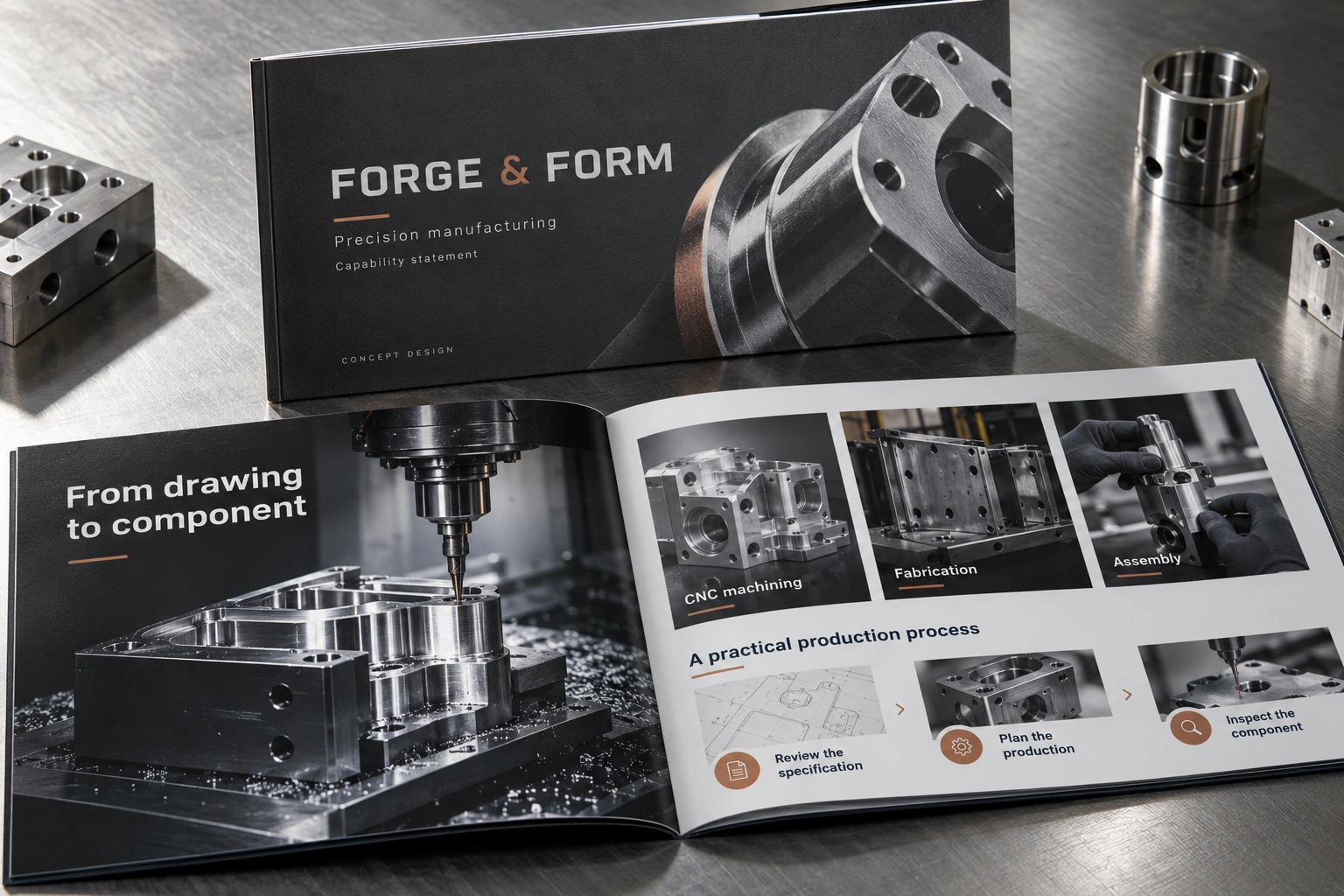 Forge & Form · precision manufacturing capability statement concept — fictional concept design for private review