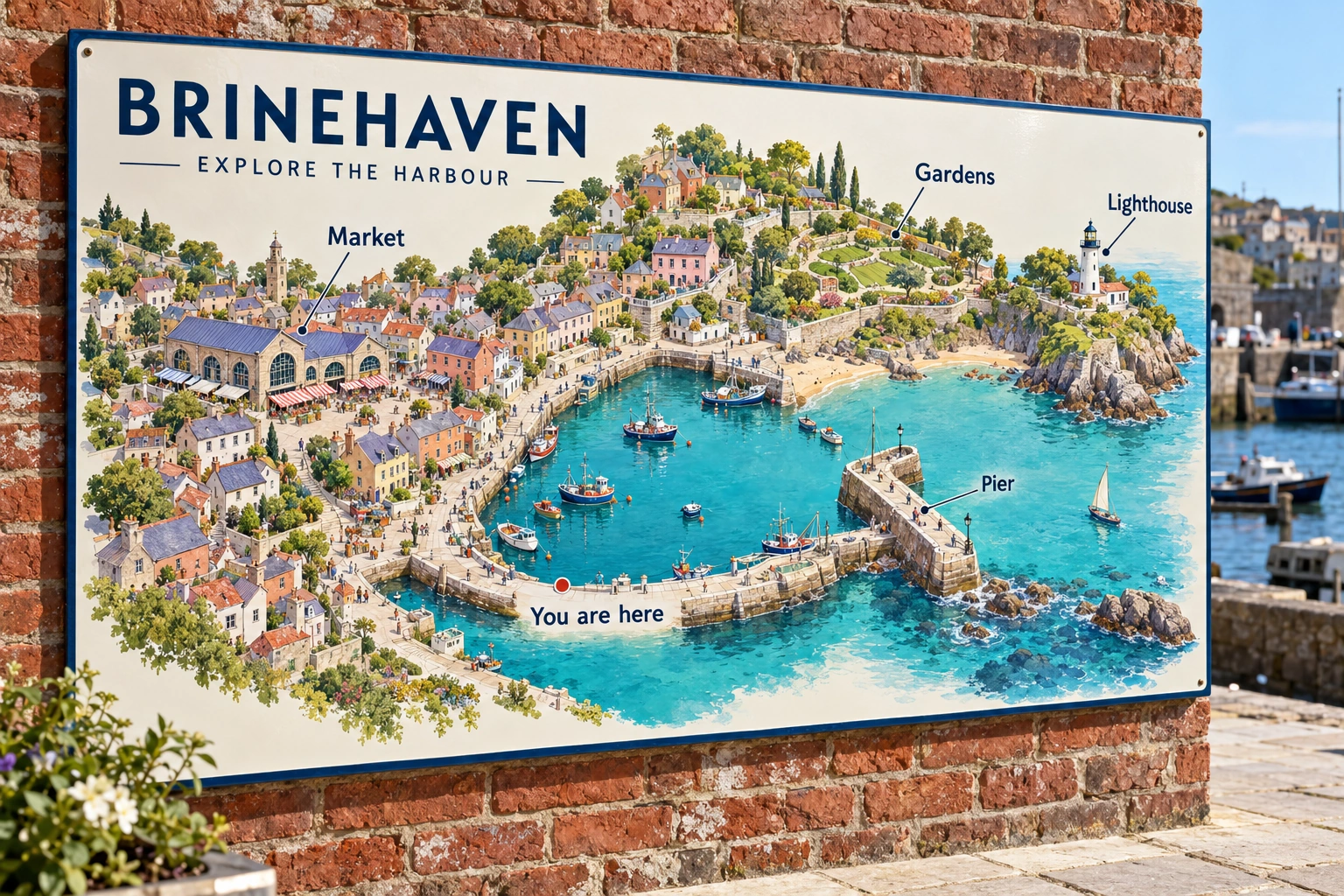 Brinehaven illustrated coastal visitor map design presentation