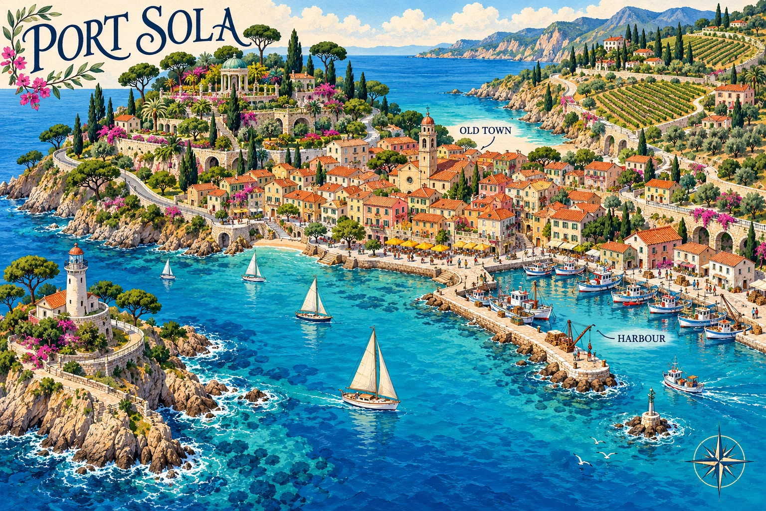 Hand drawn port sola map design presentation