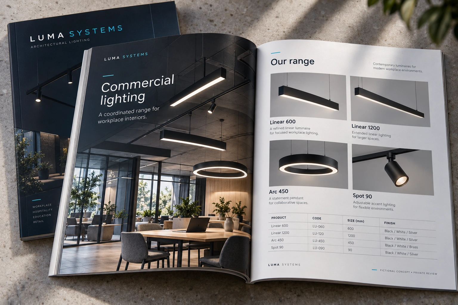 Luma Systems · commercial lighting catalogue concept — fictional concept design for private review