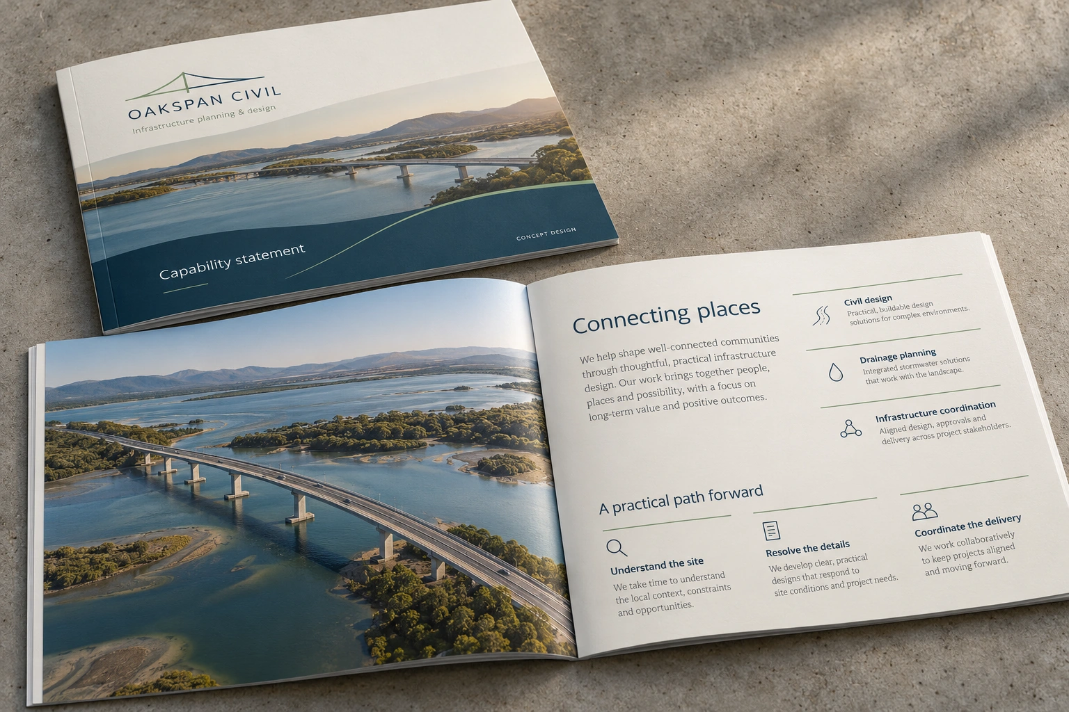 Oakspan Civil · infrastructure planning and design capability statement concept — fictional concept design for private review