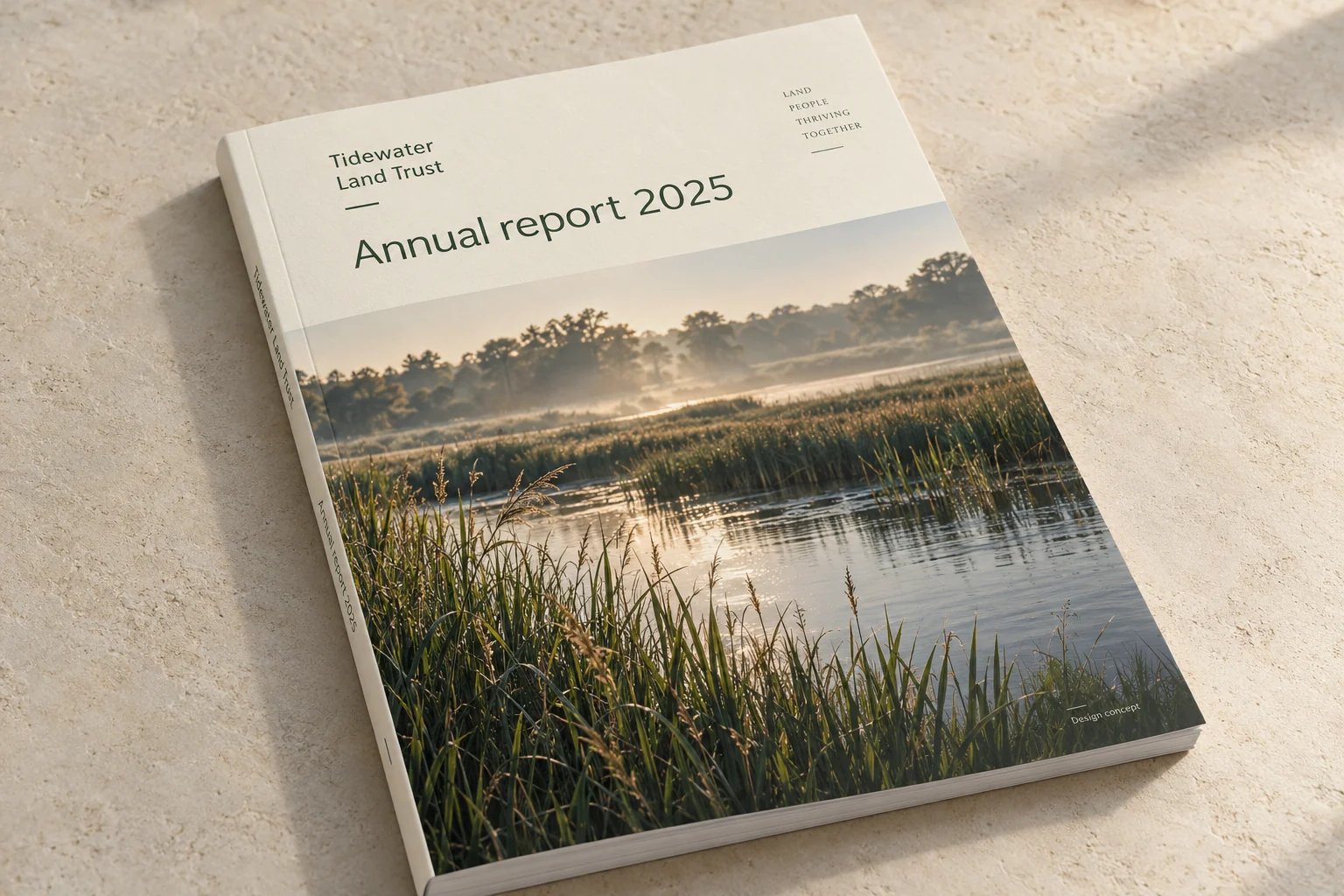 Tidewater Land Trust · cover report concept — fictional design concept; sample content and figures are illustrative
