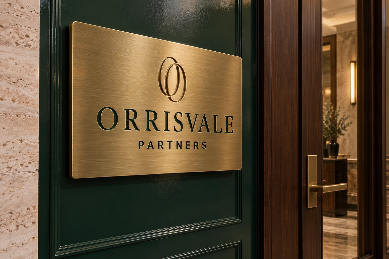 Orrisvale partners brass entrance sign design presentation