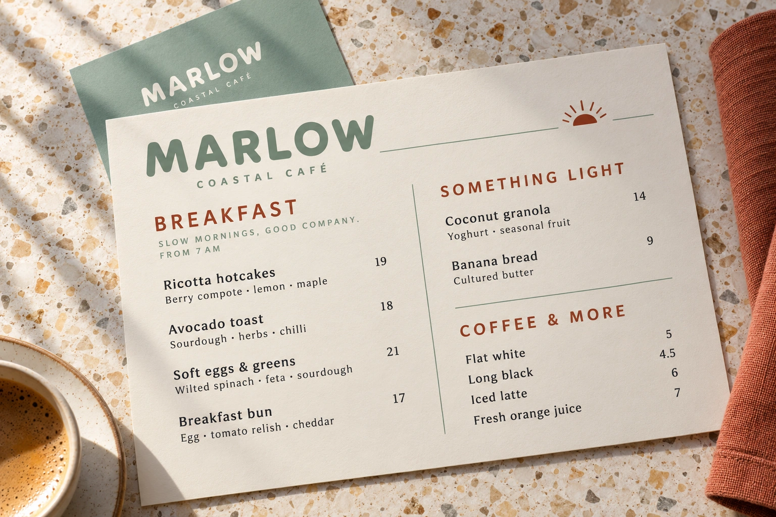 Marlow · breakfast menu concept — fictional design concept