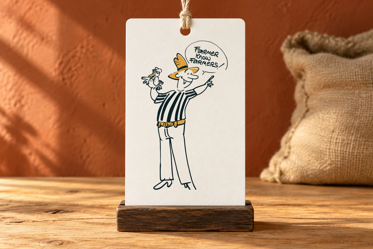 Farmer little character counter story tag design presentation