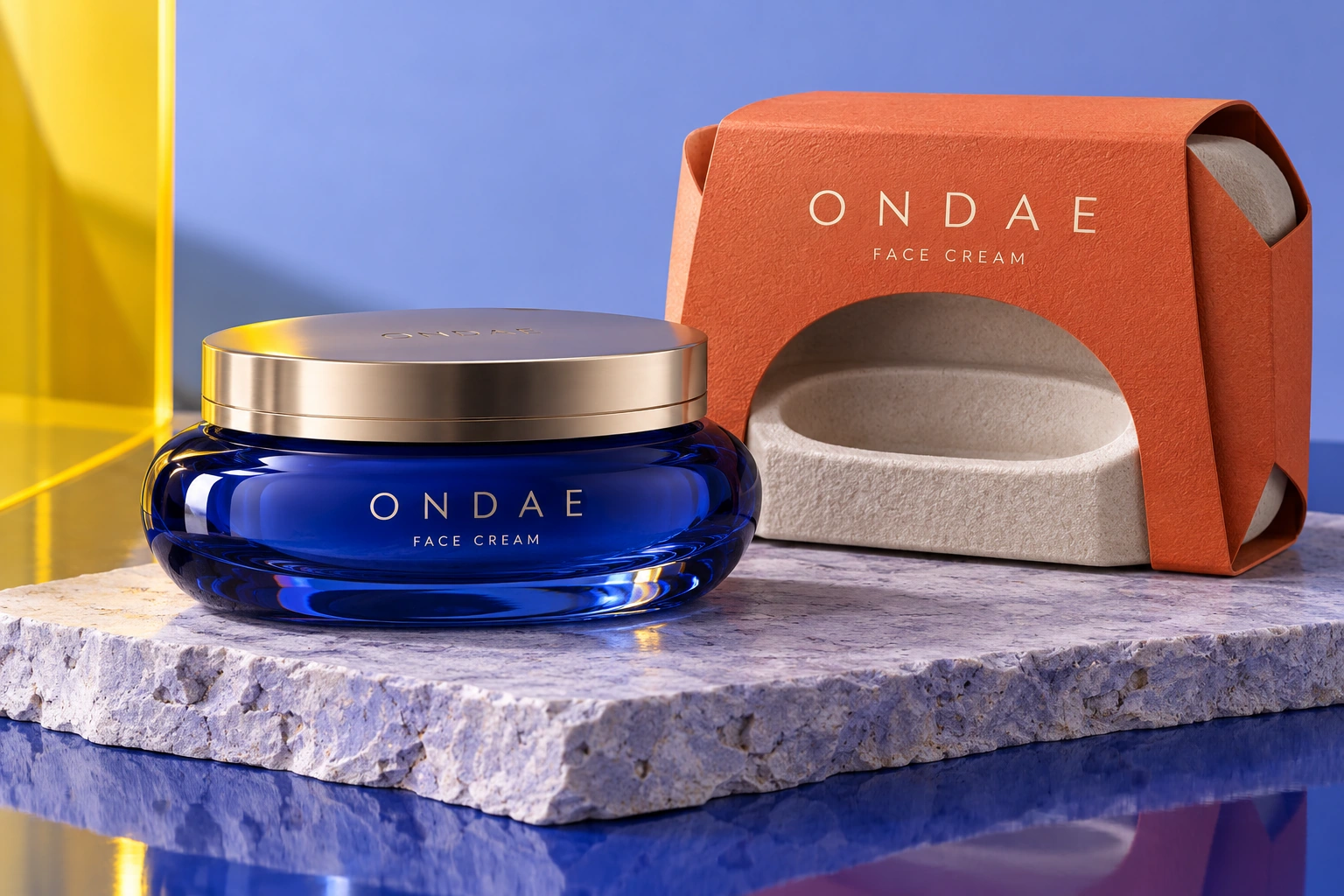 Ondae sculptural skincare jar design presentation