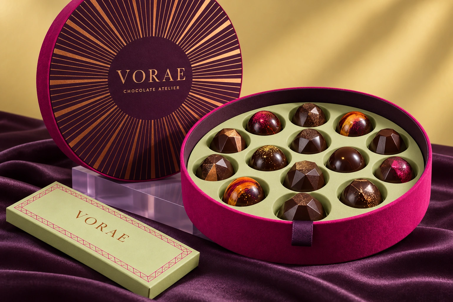 Vorae jewel chocolate gift box design presentation
