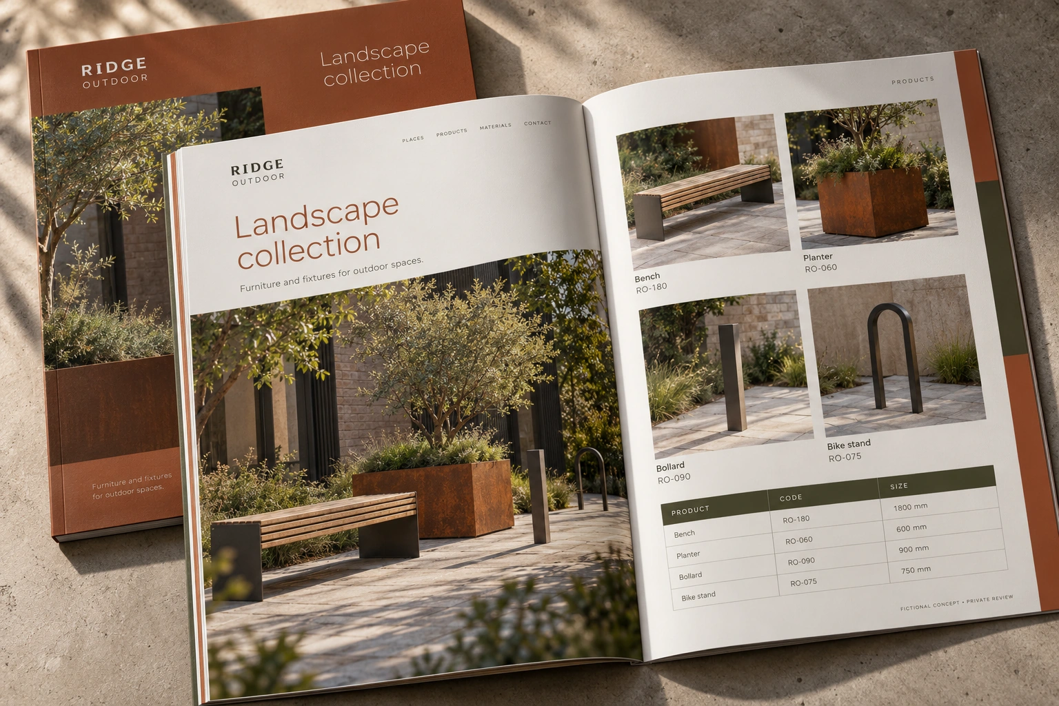 Ridge Outdoor · landscape collection catalogue concept — fictional concept design for private review