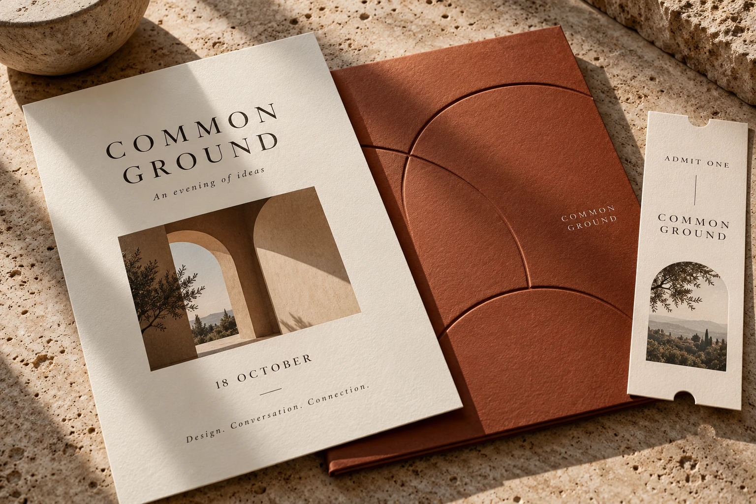 COMMON GROUND Event invitation design mockup