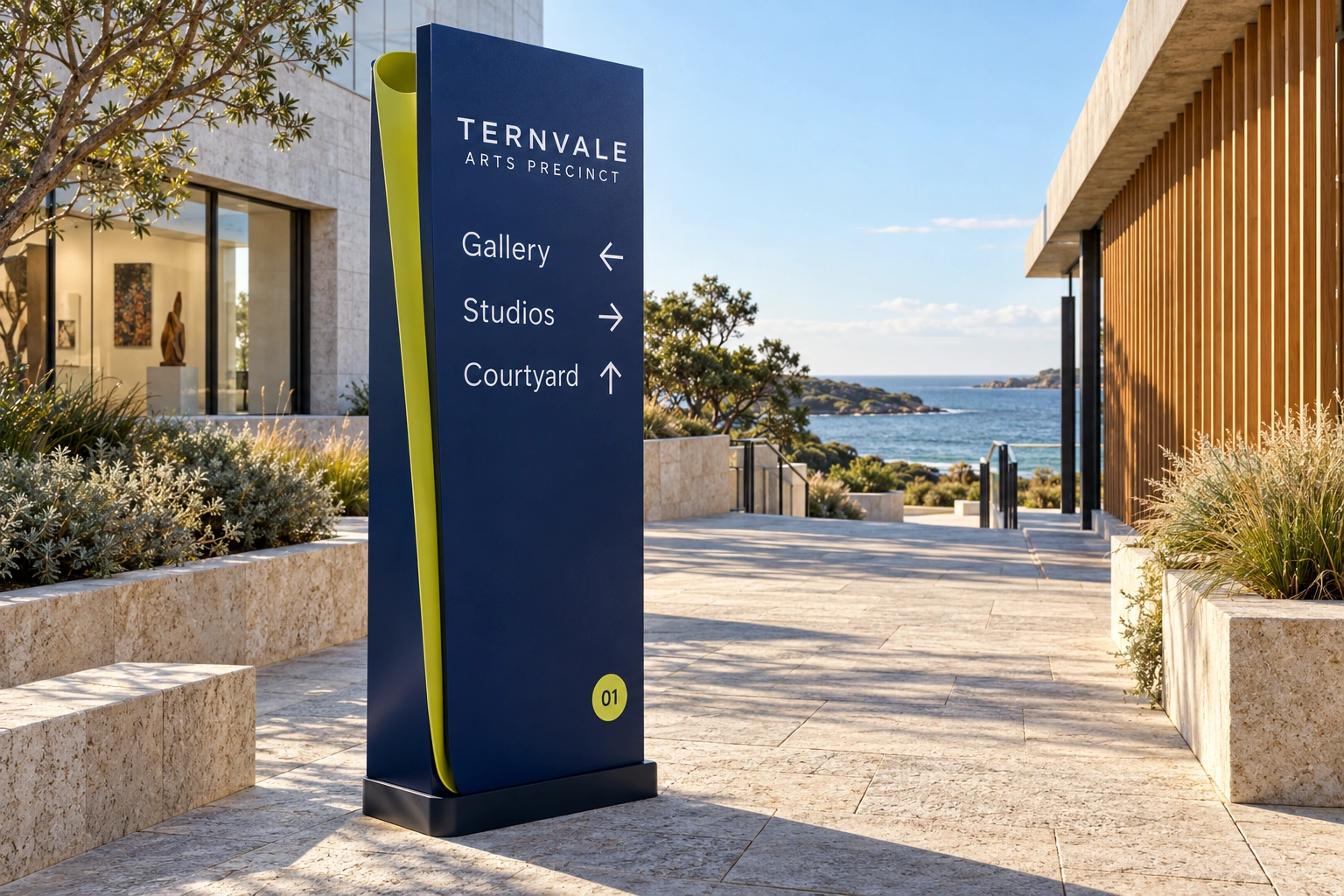 Ternvale sculptural wayfinding pylon design presentation
