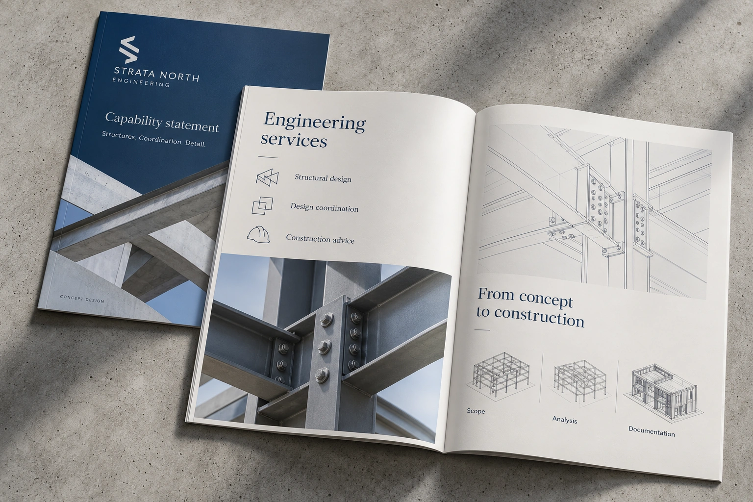 Strata North Engineering · engineering services capability statement concept — fictional concept design for private review